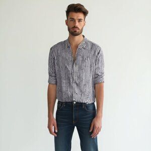 ❤️ Gap Striped Blue and White Men's Shirt L